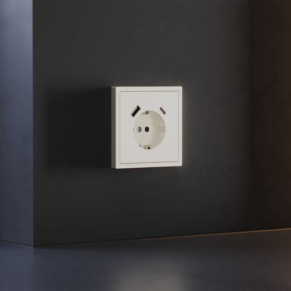 Накладка для розетки с заземлением и защитными шторками, с USB A+C, S70, хлопок Voltum VLS001013