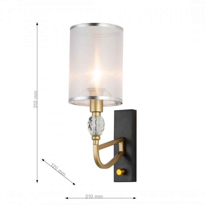 Бра Favourite Una 2701-1W, D210*W120*H310, каркас кофейного цвета и цвета шампанского, абажур из полупрозрачной органзы с серебряной тесьмой, декоративные элементы выполнены из прозрачного хрус