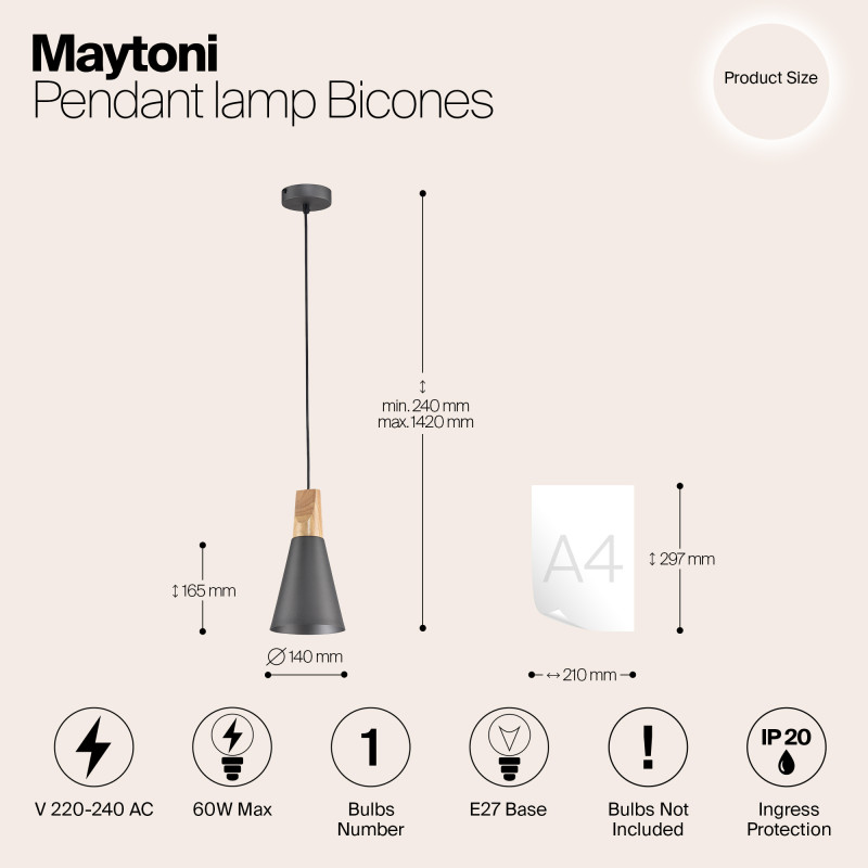 Подвесной светильник P359-PL-140-C Maytoni BICONES, серый