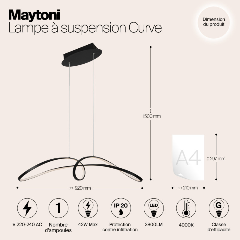 Светодиодный светильник 92 см, 42W, 4000K, Maytoni MOD156PL-L52B4K, черный