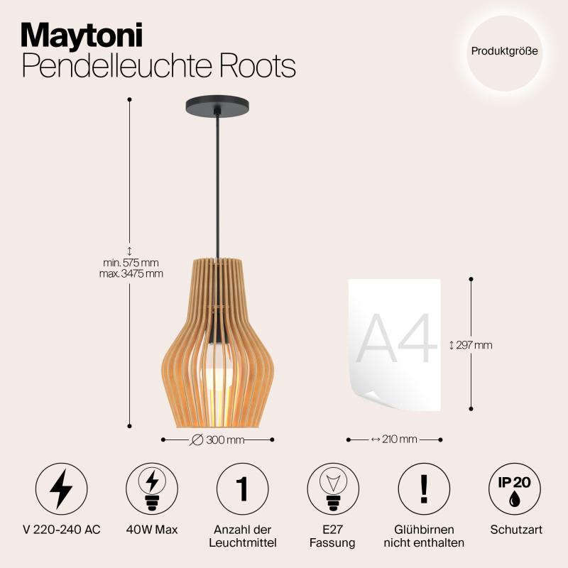 Светильник 30 см, Maytoni Roots MOD191PL-01W1, черный-дерево