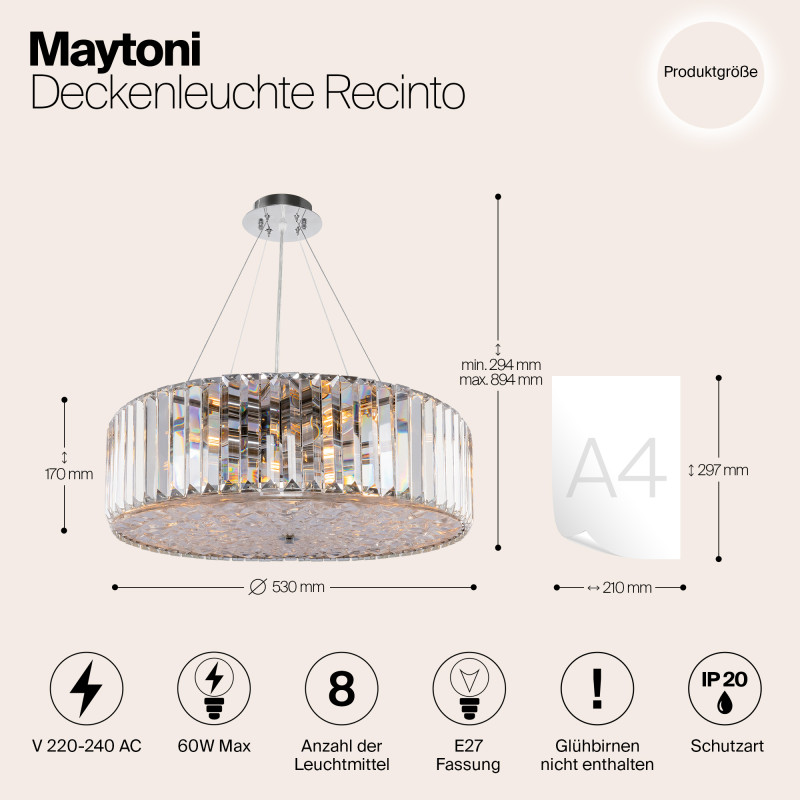 Подвесная люстра Maytoni Recinto MOD080CL-08CH, диаметр 53 см, хром