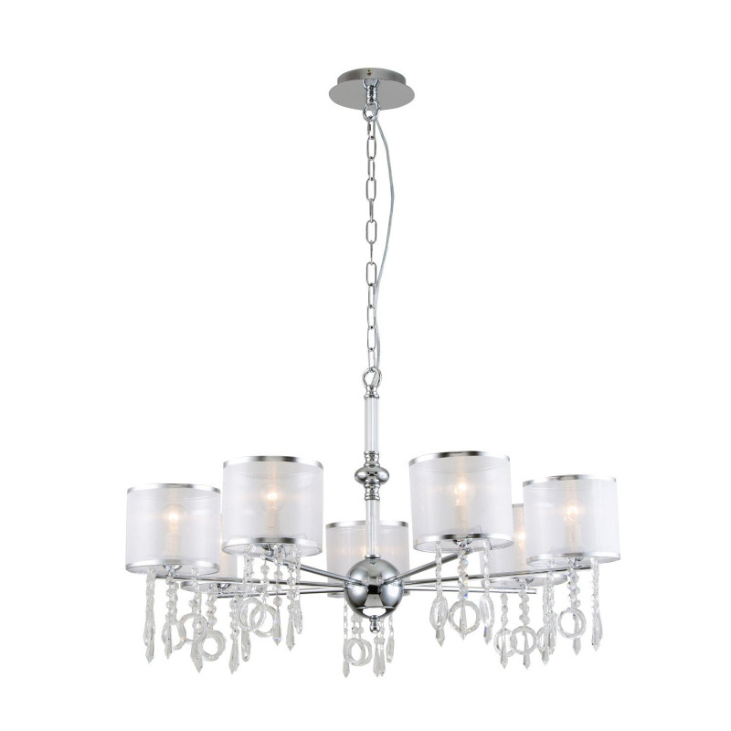 Подвесная люстра Favourite Ventus 2869-7P, D820*H460/1460, хром, плафоны из органзы белого цвета, декоративные элементы из стекла и хрусталя