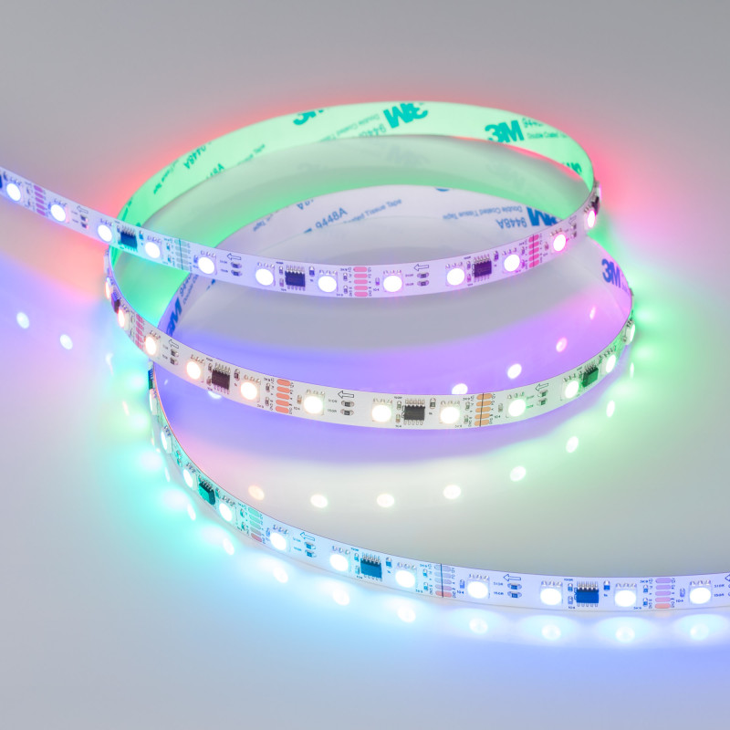 Лента DMX-B60-10mm 12V RGB-PX3 (14 W/m, IP20, 5060, 5m), Arlight 039174. Цена указана за 5 метров. Продается кратно 5 метрам.