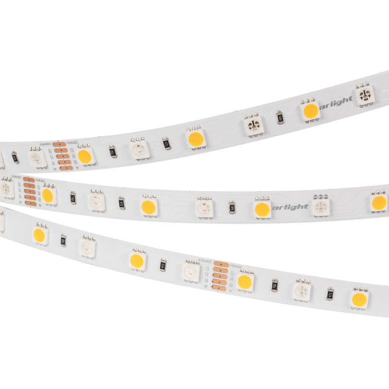 Лента RT-B60-10mm 24V RGBW-Warm (14.4 W/m, IP20, 5060, 5m) (Arlight, Открытый) 018327(2). Цена указана за 5 метров. Продается кратно 5 метрам.