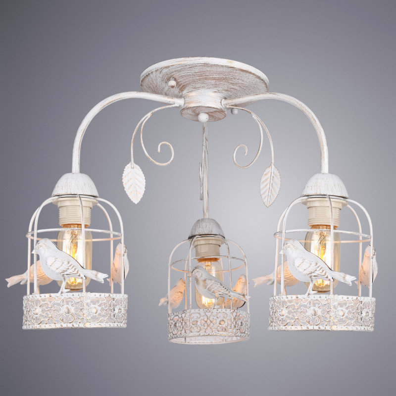 Люстра с птичками Arte Lamp Cincia A5090PL-3WG, диаметр 50 см, белый с золотом