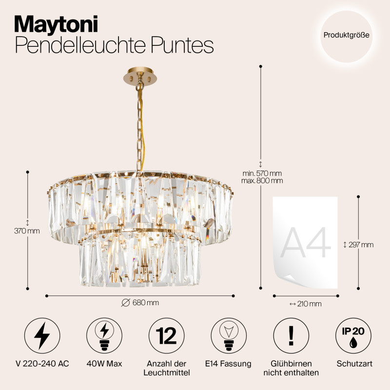 Подвесная люстра Maytoni Puntes MOD043PL-12G, диаметр 68 см, золото