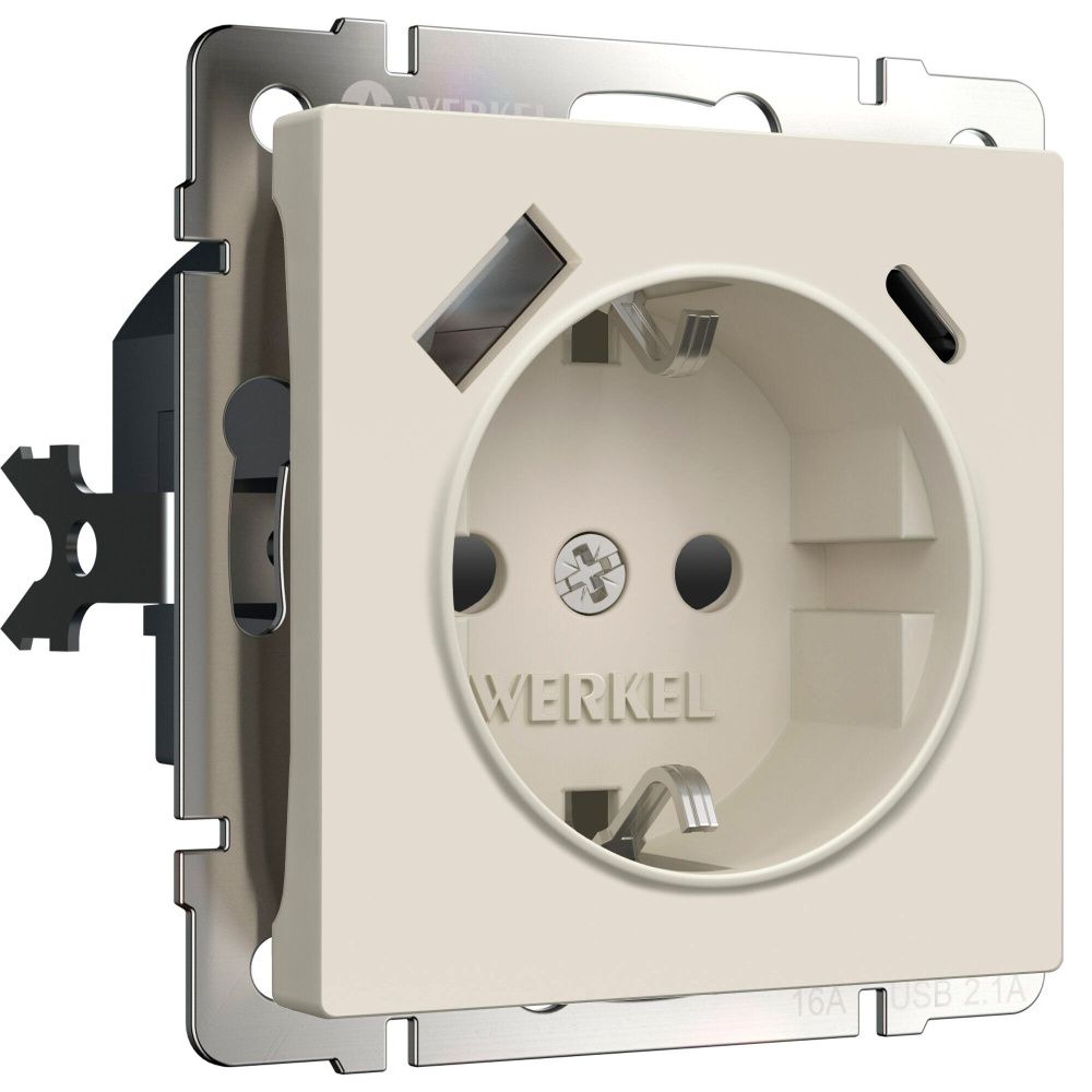 Розетка с заземлением, шторками и USB тип A+C Werkel W1171762, айвори матовый