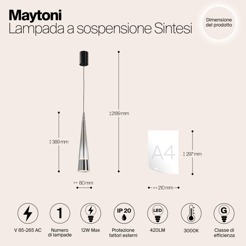 Светильник 8 см, 12W, 3000K, Maytoni P090PL-L12CH3K, черный