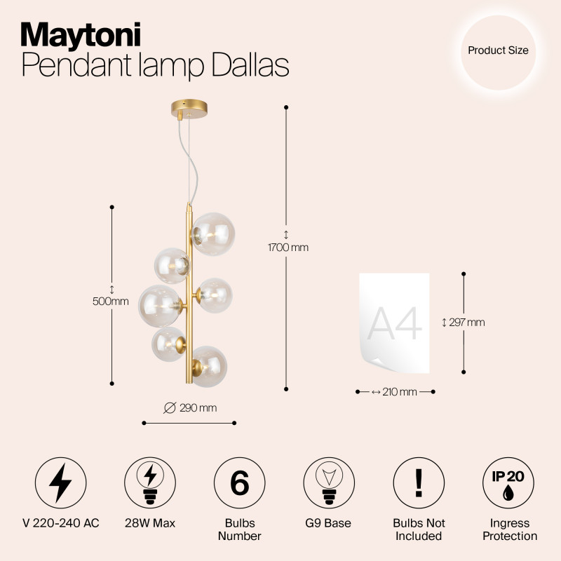 Светильник 29 см, Maytoni MOD545PL-06G, золото