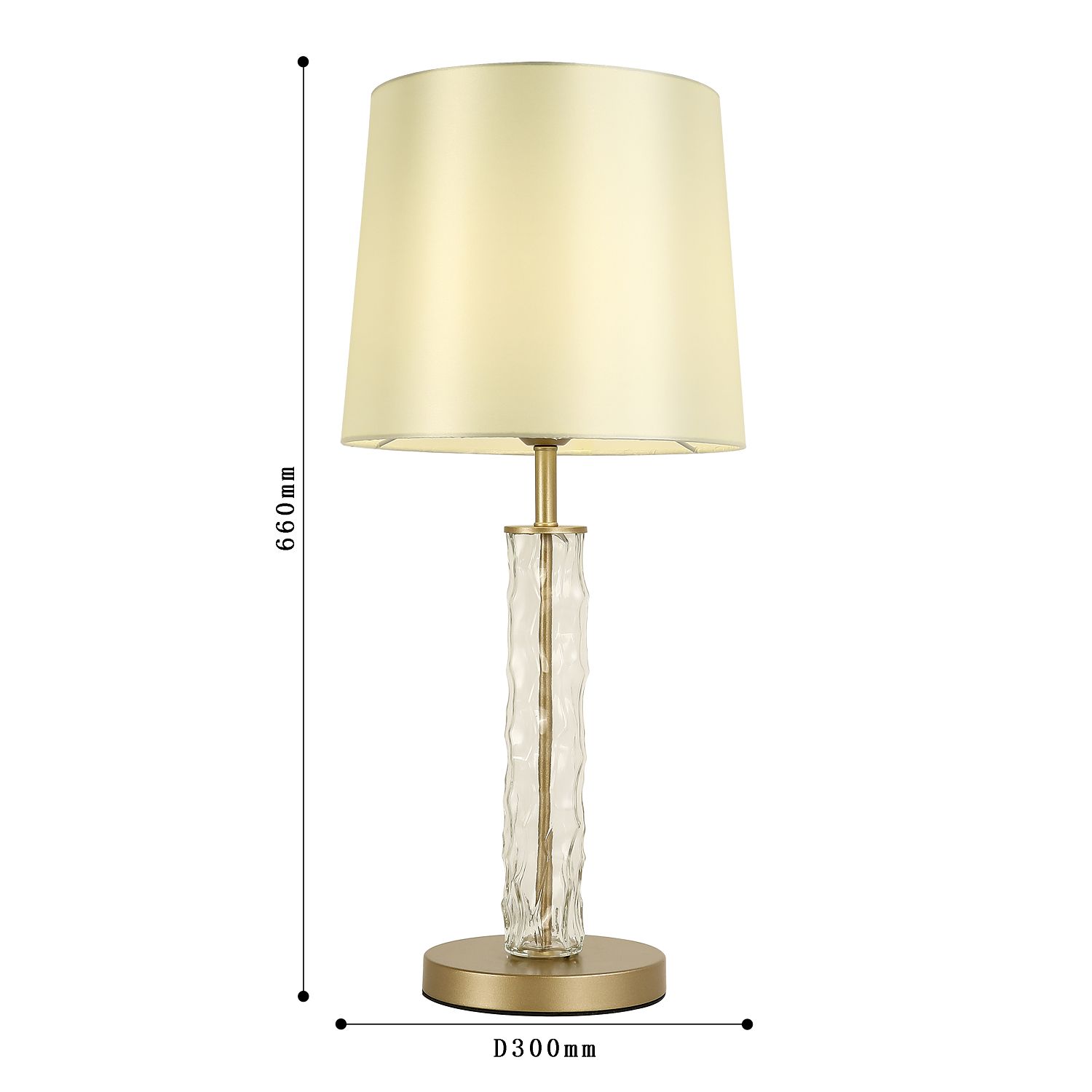 Настольная лампа F-Promo Hefestos 2945-1T, D300*H675, матового золота, плафон из бежевой атласной ткани, декоративные элементы из прозрачного стекла