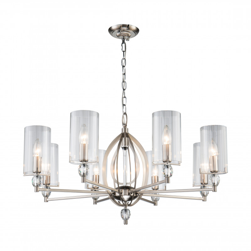 Подвесная люстра Favourite Stine 2704-8P, D790*H450/1450, никель, плафоны из прозрачного узорного стекла, декоративные элементы из прозрачного хрусталя