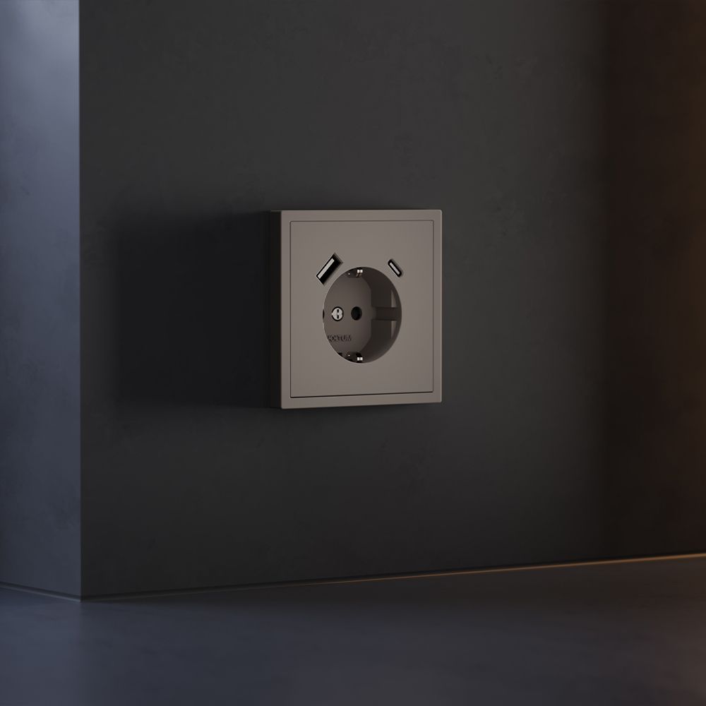 Накладка для розетки с заземлением и защитными шторками, с USB A+C, S70, капучино Voltum VLS001014