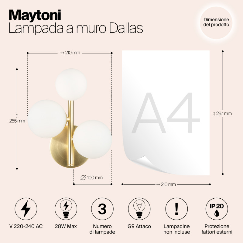 Светильник 25 см, Maytoni MOD545WL-03BS, золото