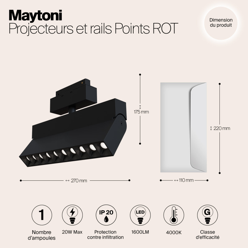 Светодиодный светильник 27 см, 20W, 4000K, Maytoni Track lamps S35  TR015-2-20W4K-B, 20W LED, 4000K, черный трековый