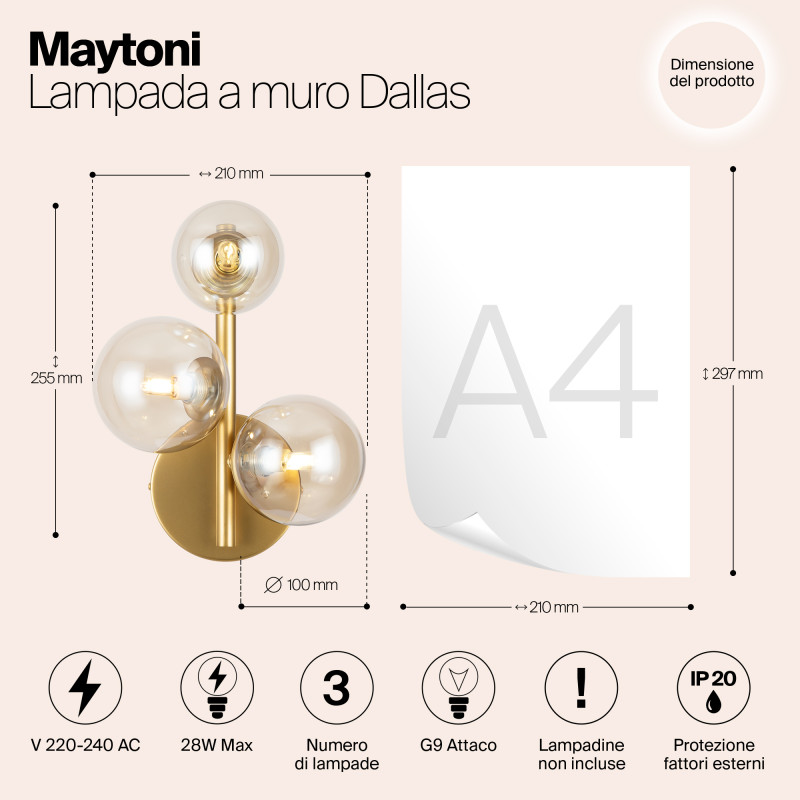 Светильник 26 см, Maytoni Dallas MOD545WL-03G, золото