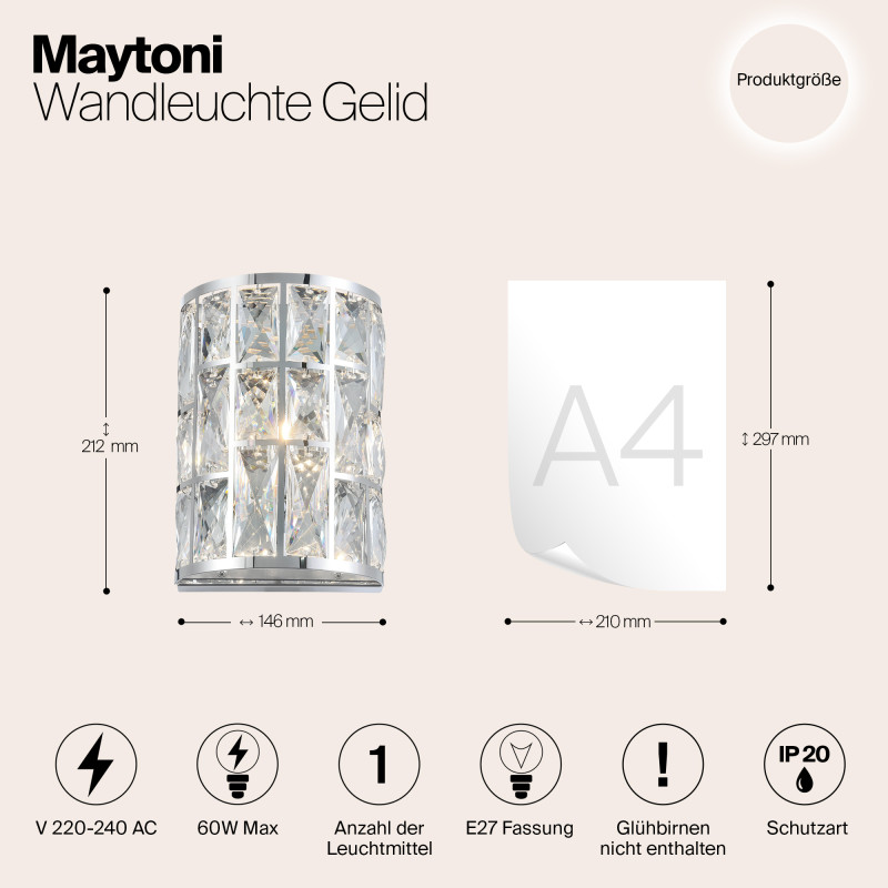Настенный светильник Maytoni Gelid MOD184-WL-01-CH, высота 21 см