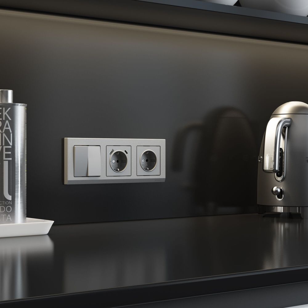 Розетка с заземлением, шторками и USB тип A+C Werkel W1171765, серебряный матовый
