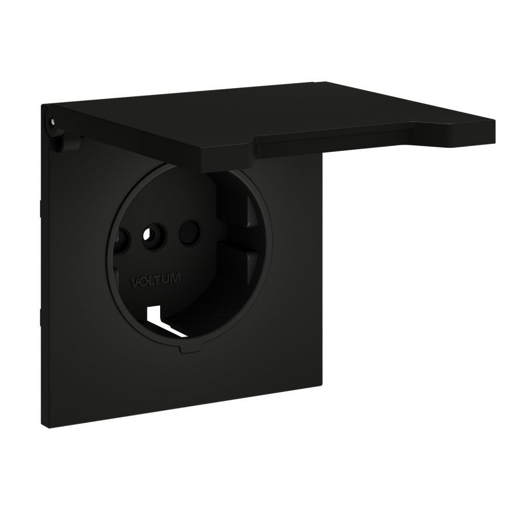 Накладка для розетки с заземлением, защитными шторками и крышкой, черный матовый Voltum S70 VLS000808, Пластик Soft touch