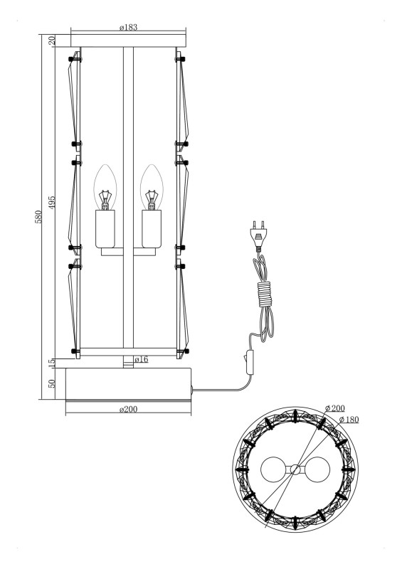Светильник 58 см, Maytoni Puntes MOD043TL-02G, золото