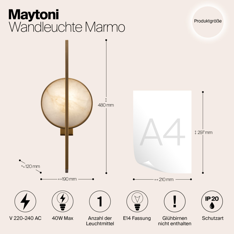 Светильник 48 см, Maytoni Marmo MOD099WL-01G, золото