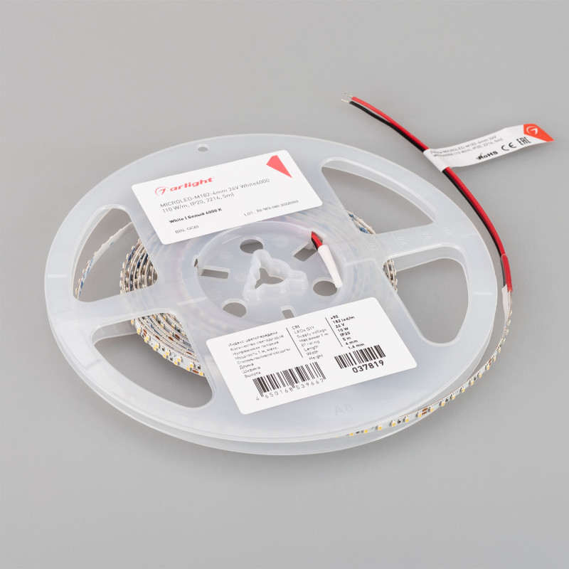 Лента MICROLED-M182-4mm 24V White6000 (10 W/m, IP20, 2216, 5m) (Arlight, узкая) 037819. Цена указана за 5 метров. Продается кратно 5 метрам.