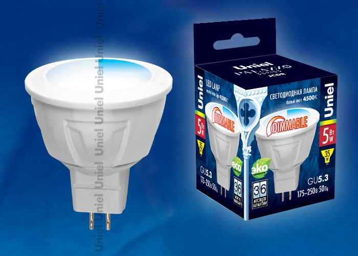 Лампа светодиодная диммируемая Uniel LED-JCDR-5W/NW/GU5.3/FR/DIM PLP01WH 4500K