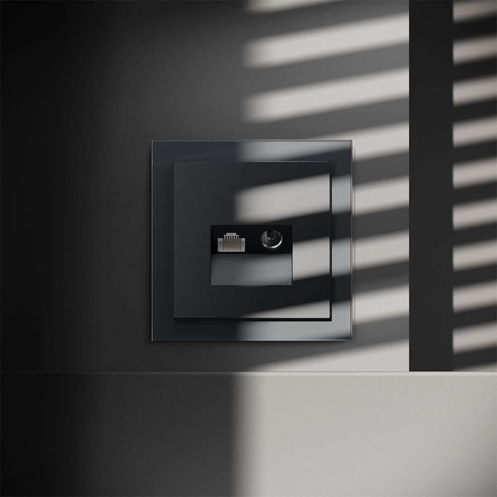 Розетка телевизионная встраиваемая TV+RJ45 кат. 6, графит Voltum S70 VLS060707, Пластик Soft touch