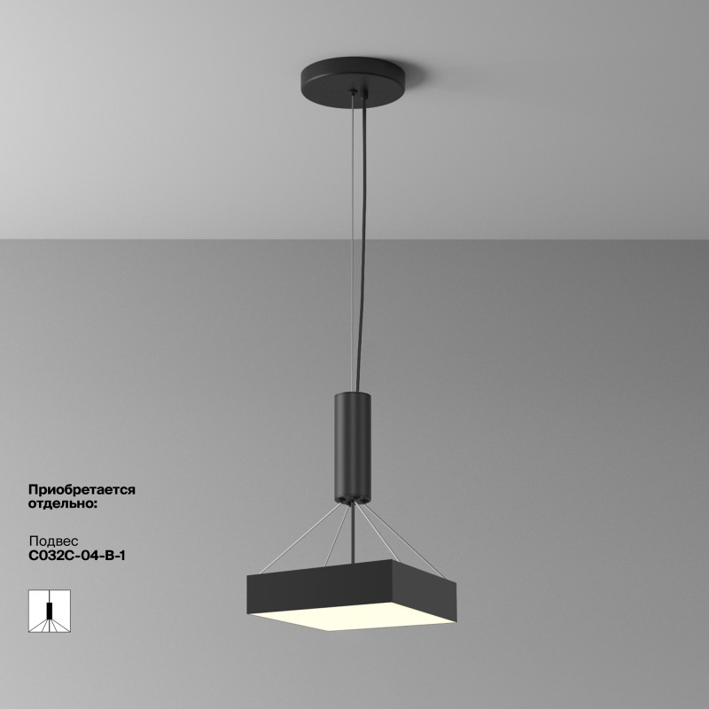 Накладной светильник 30*30*6 см, LED, 36W, 3000К, Maytoni Technical Zon C032CL-36W3K-SQ-B черный