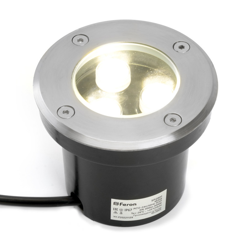 Светильник тротуарный, 3W, AC12-24V, 4000К, D100*H80mm, внутренний диаметр: 70mm, IP67, SP2801 Feron 48345