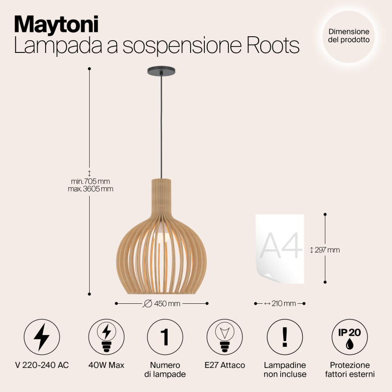 Светильник 45 см, Maytoni Roots MOD194PL-01W1, черный-дерево