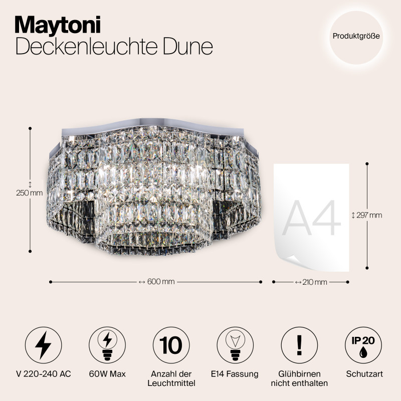 Потолочная люстра Maytoni Dune DIA005CL-10CH, диаметр 60 см, хром-хрусталь