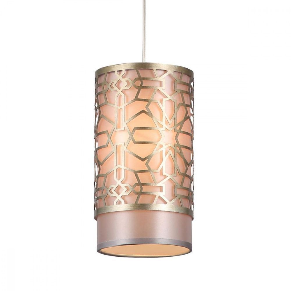 Подвес F-Promo Arabesco 2912-1P, D130*H230/1200, матового серебра, плафон из серебристо-серой ткани, декоративный элемент в виде узорной пластины матового серебристого цвета