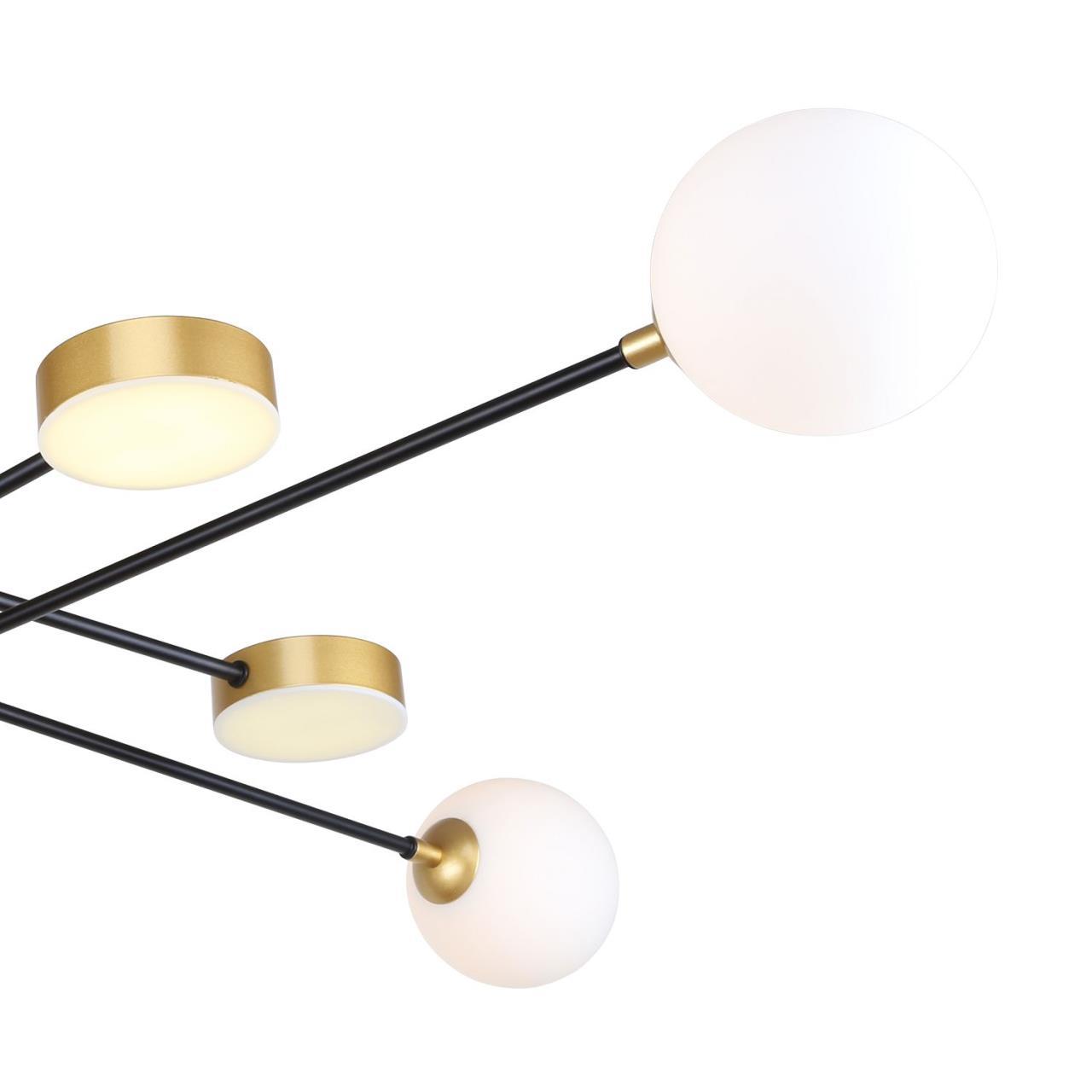 Люстра F-Promo Complesso 3095-8P, D1200*H290, каркас черного цвета с декоративными элементами цвета золота, плафоны из белого стекла, рассеиватели из белого акрила, лампу G9 можно менять