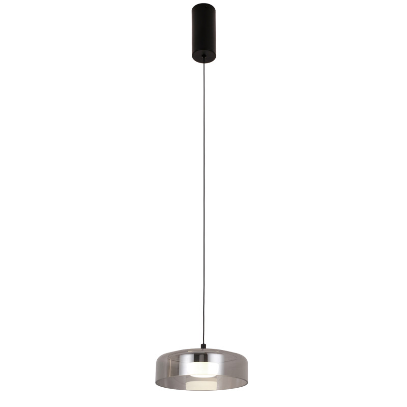 Подвесной светильник 23*150 см, 5W, Favourite Platta 4490-1P матовый черный, стекло дымчато-серого цвета, белый акрил