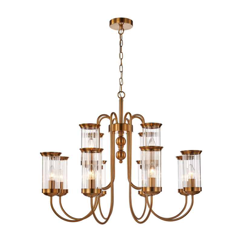 Подвесная люстра Favourite Energy 2926-12P, D755*H625/1725, античной латуни, плафоны из прозрачного стекла