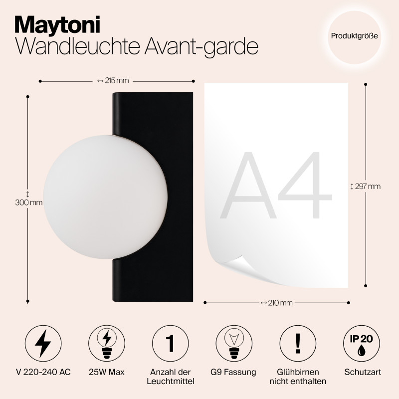 Светильник 30 см, Maytoni Avant-garde MOD324WL-01B, черный