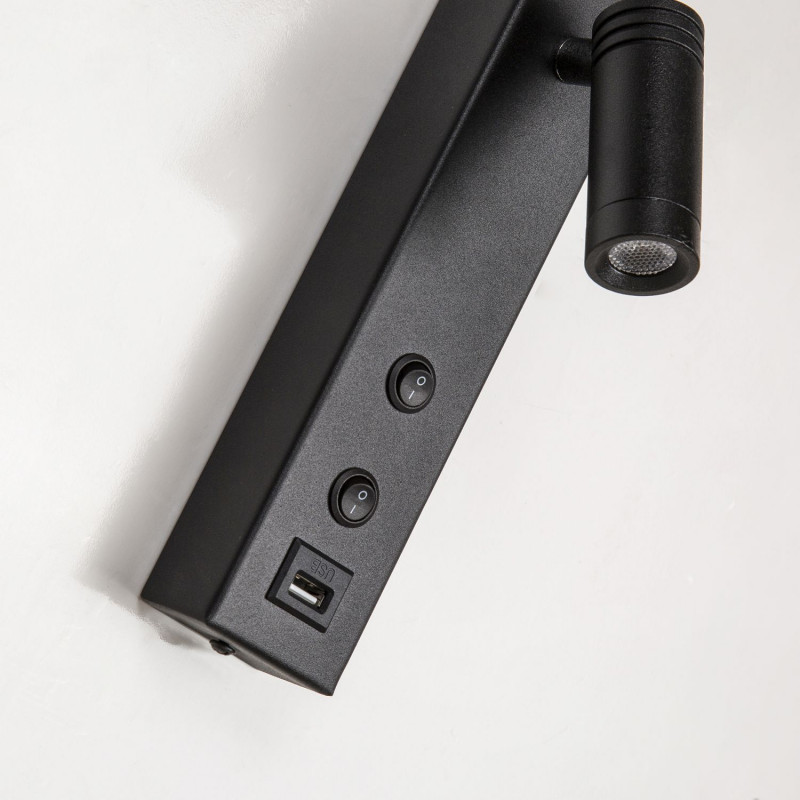 Бра Favourite Twin 4068-2W, D195*W195*H550, вытянутый каркас черного цвета, плафон выполнен из белого акрила с черным декоративным кольцом, поворотный спот LED черного цвета, два выключателя, US