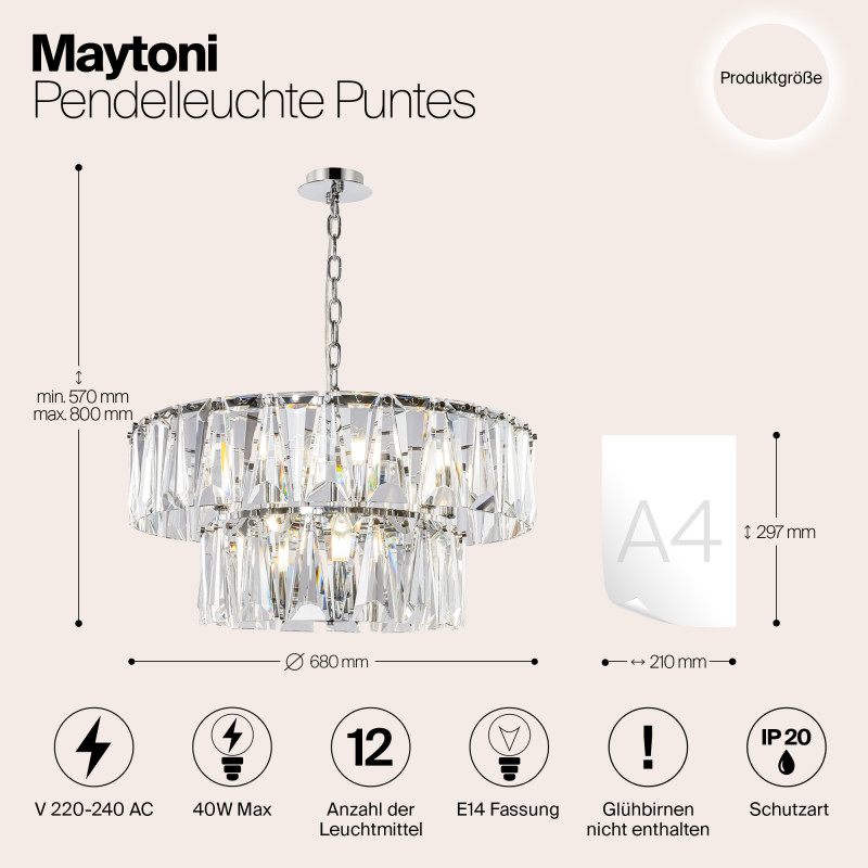 Подвесная люстра Maytoni Puntes MOD043PL-12CH, диаметр 68 см, хром