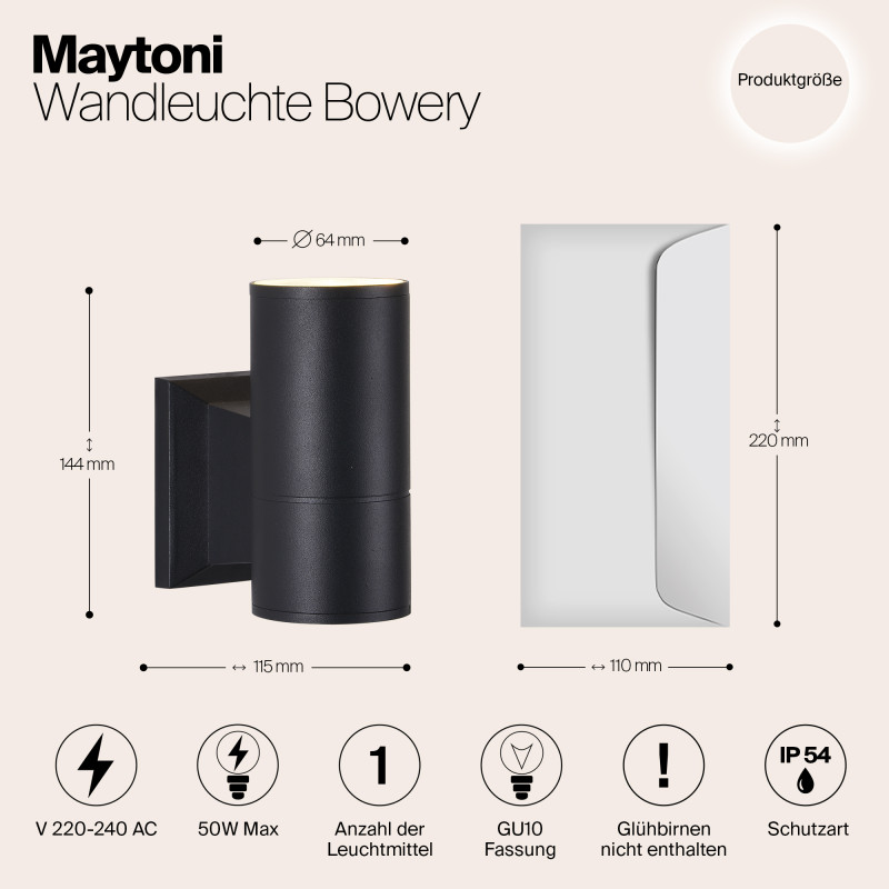Уличный настенный светильник Maytoni Bowery  O574WL-01B, черный/матовый