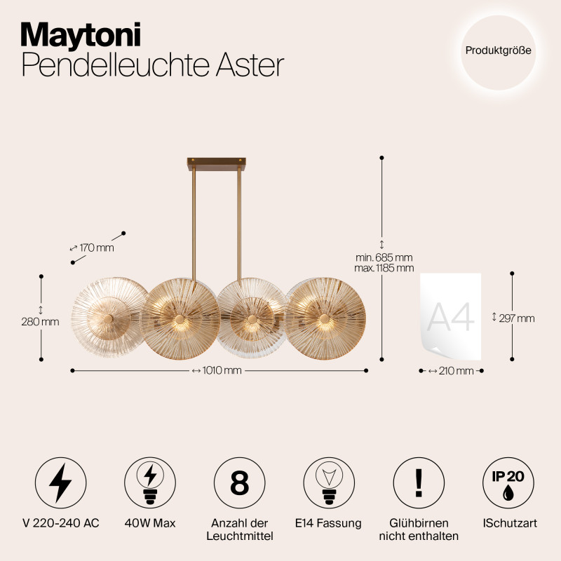Светильник 101 см, Maytoni Aster MOD007PL-08G1, золото