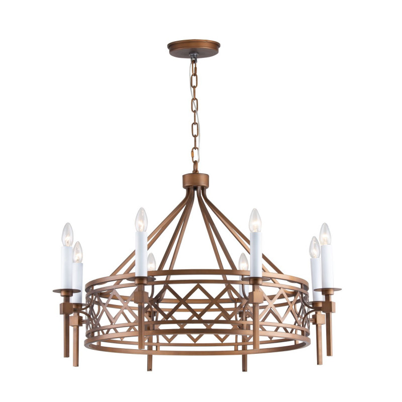 Подвесная люстра Favourite Eques 2878-8P, D910*H560/1560, Каркас коричневого цвета, белые декоративные цоколи, стилизованные под свечу