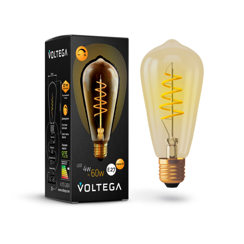 7077 Лампа светодиодная диммируемая Voltega Loft LED 4W 300Lm 2000K E27