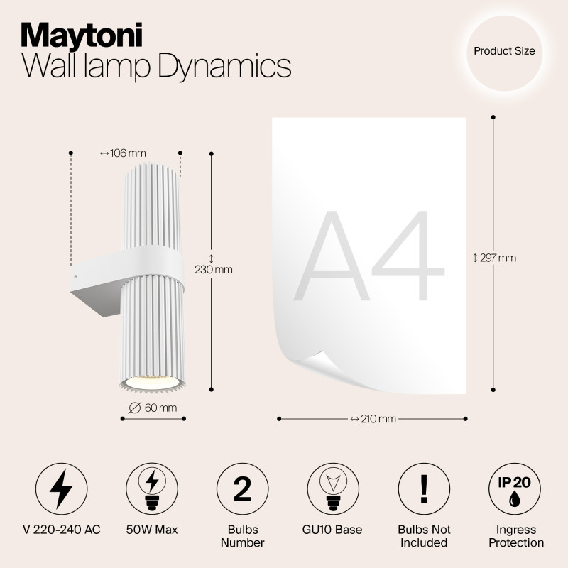 Светильник 22 см, Maytoni Dynamics MOD326WL-02W, белый