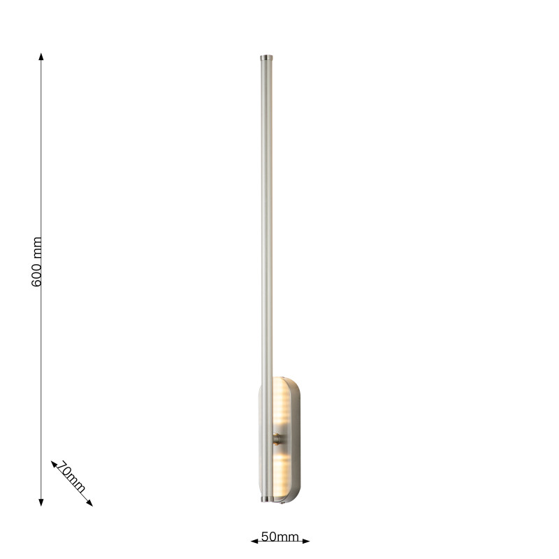 Бра 60 см, LED 12W, 3000K, 1800Lm, 2-3 м2 Favourite Reed 3002-1W, D70*W50*H600, каркас светильника в цвете никель
