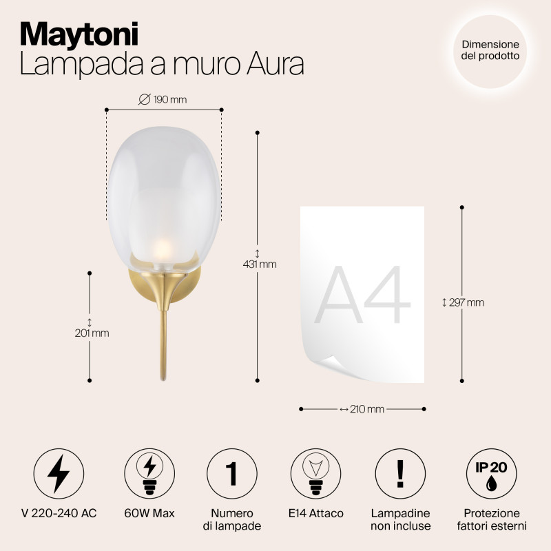Светильник 43 см, Maytoni Aura MOD016WL-01BS, латунь
