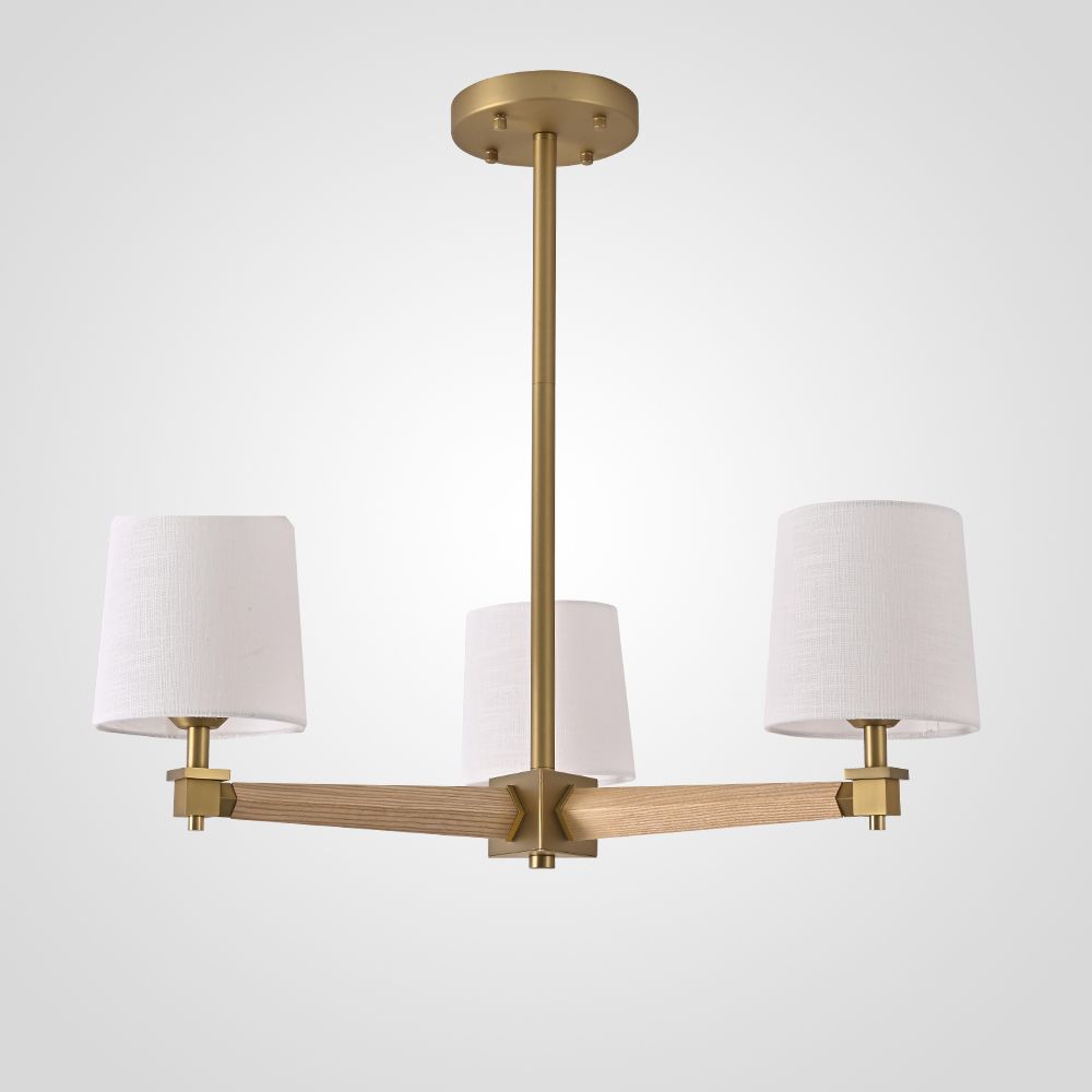 Люстра на штанге Jorgenson D70 White/Light wood 70*70*60 см, 3*E27*60W, ImperiumLoft STAVRA01, Светлое дерево, Золотистый