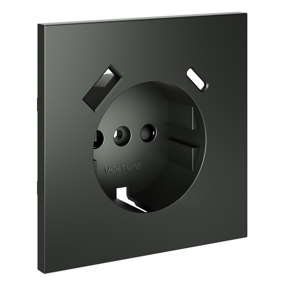 Накладка для розетки с заземлением и защитными шторками, с USB A+C, титан Voltum S70 VLS001006, Пластик Soft touch