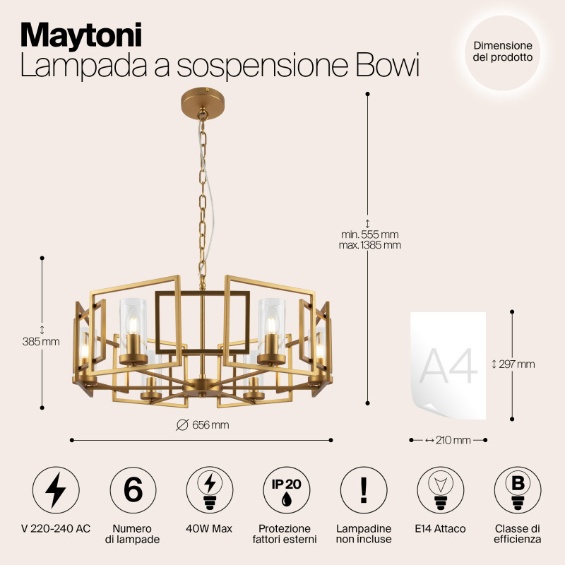 Подвесная люстра Maytoni Bowi H009PL-06G, золото, диаметр 65.6 см