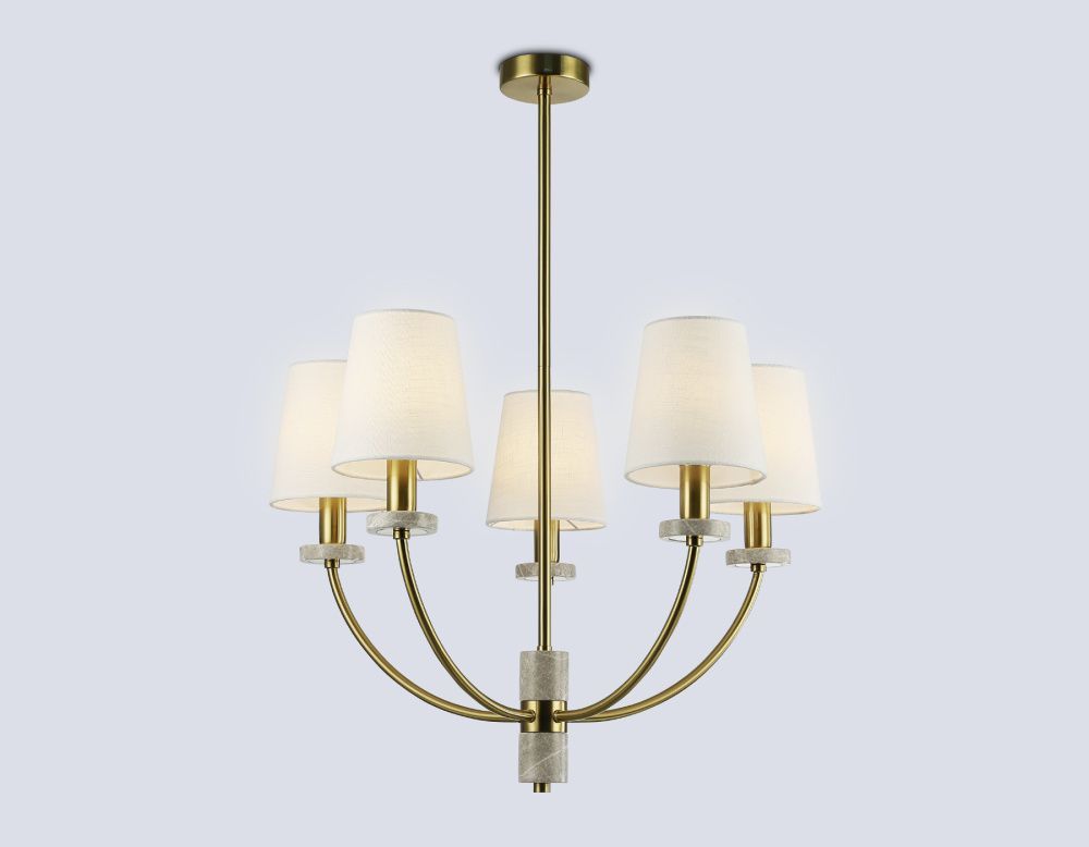 Люстра на штанге с абажурами и мрамором **78- см, 5*E14*40W, K, Ambrella Light High Light LH75351, бронза